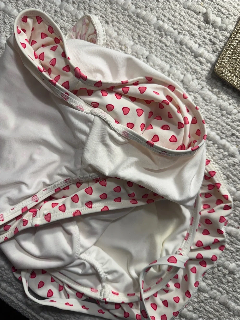 Roller Rabbit Girls Heart Print Ruffle One Piece Swimsuit White Pink Size 10